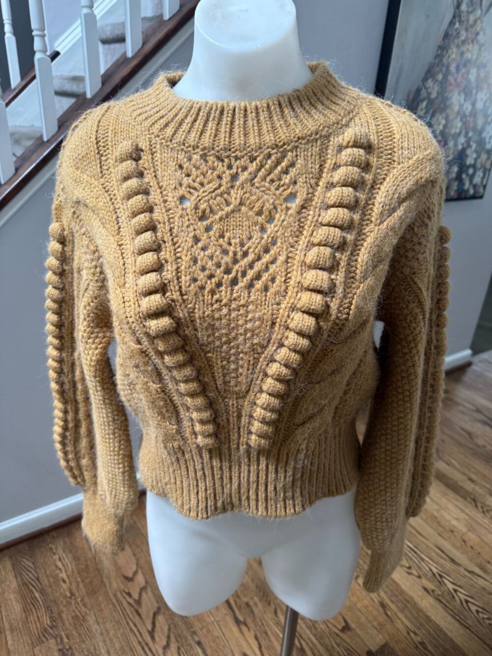 By Anthropologie Cropped Cable-Knit Sweater Brown Size XS - Picture 2 of 3